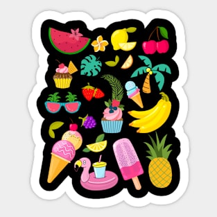 Summer Torpical Fruits Leaves Flamingo Ice Cream Lover Sticker